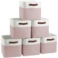 FinishingBo Cube Storage Baskets 6 Pack, 11x11 inch Cube Storage Bins with Leather Handles for Shelf Closet (White/ Pink) - color: White/Pink