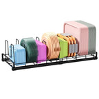Expandable Food Container Lid Organizer, 9 Adjustable Dividers Sturdy Metal Pot and Pan Organizer Rack for Kitchen Cabinets, Drawers, Pantry Shelves, Countertops, Black, 8.15" Wide - color: Black,13"-21" Expandable,9 Dividers