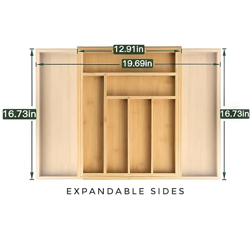 Bamboo Drawer Organizer, Expandable 8-Slot Silverware & Utensil Tray for Kitchen Drawers, Fits 13–19.5 Inch Drawers, Deep Compartments, Durable & Eco-Friendly Natural Bamboo - size: 8 Slot