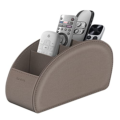 Remote Control Holder with 5 Compartments, KENOBEE Anti-slip Desktop Caddy Storage Organizer for Remote Controllers, Office Supplies, Makeup Brush, Media Accessories, Denim Coffee - color: Denim Coffee, size: Small