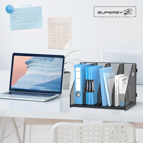 SUPEASY Binder Organizer, Magazine File Holder with 4 Vertical Compartments Rack, Metal Desk File Organizer & Binder Holders, Magazine Organizers for Office Desktop, Home, School (Black) - color: Black, size: 4Rack