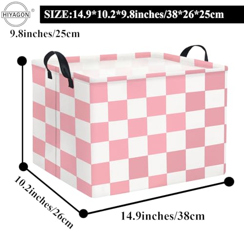 HIYAGON Rectangular Baby Girl Basket Fabric Storage Basket Storage Bin Organizer Box Room Decor(Pink Checkered) - color: Pink Checkered