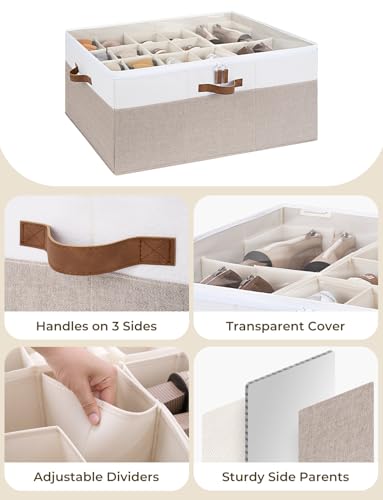 StorageWorks Shoe Organizer for Closet, Fits up to 24 Pairs, Shoe Cubby Storage Containers with Adjustable Dividers and Clear Cover, Brown & White - color: Brown & White, size: Large
