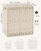 SETVSON Laundry Hamper with Lid Wicker Laundry Basket 112 L (29.6 Gal) Laundry Hampers Handwoven Rattan Clothes Hamper with Handles 3 Removable Liner Bag, 6 Mesh Bags for Bathroom Bedroom Light Khaki - color: Light Khaki, size: 29.6 Gal