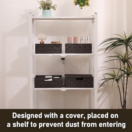 Storage Bins Woven Organizer with Lids Set of 8 – Polypropylene Storage Baskets with Metal Frame, Stackable Fabric Boxes for Drawers, Closet, Shelf, Nursery and Office, Brown - color: Brown, size: 8PCS-with lid