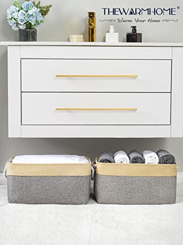TheWarmHome Fabric Storage Bins Baskets for Organizing, Large Sturdy Storage Basket W/Handles, Decorative Foldable Storage Baskets for Shelves Closet Nursery Toy (Large - 3 Pack 15.7L×11.8W×8.3H) - color: Gold&Grey, size: 3PCS/Large - 15.7Lx11.8Wx8.3H