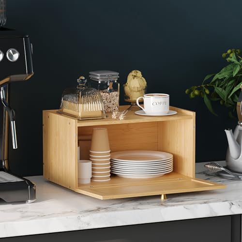 Trironsun Rattan Bamboo Bread Box for Kitchen Counter Large Capacity Bread Storage Bin Farmhouse Bread Storage Container Rustic Bread Holder (Natural Bamboo) - color: Natural Bamboo