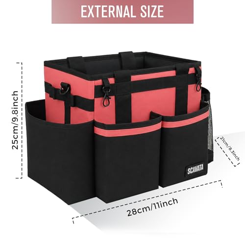 SCAVATA Compact Wearable Cleaning Caddy, Small Cleaning Supplies Organizer with Handle & Shoulder Straps for Housekeepers, under Sink & Car Cleaning Tool Organizers Bag (Coral Pink) - color: CaralPink