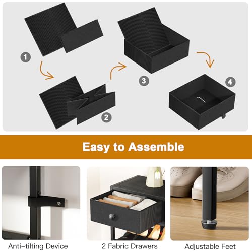 Shoe Rack, 5 Tier Shoe Organizer with 2 Drawers, Metal Shoe Storage for 16-20 Pairs of Shoes with Fabric Shelves and Wooden Top, Narrow Shoe Shelf for Closet Entryway Black - color: Black, size: 5 Tier(27.6 × 10.8 × 37.8)