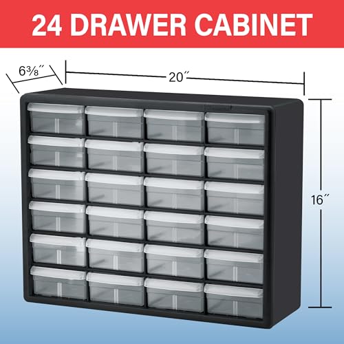 Akro-Mils 24-Drawer Plastic Drawer Storage Cabinet for Garage Organization, Bead Organizer, Building Bricks Storage, Teacher Toolbox, Makeup Organizer, 20" W x 6" D x 16" H, 10124 White - color: White, size: 24 Drawer, style: 1 Pack