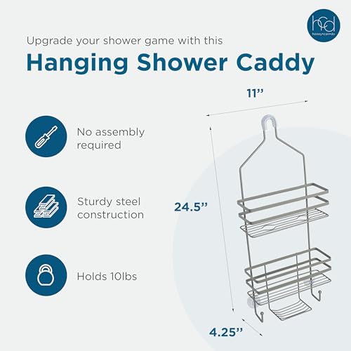Honey-Can-Do Shower Caddy Hanging, Bathroom Hanging Shower Head Caddy Organizer, Dorm Room Stainless Steel