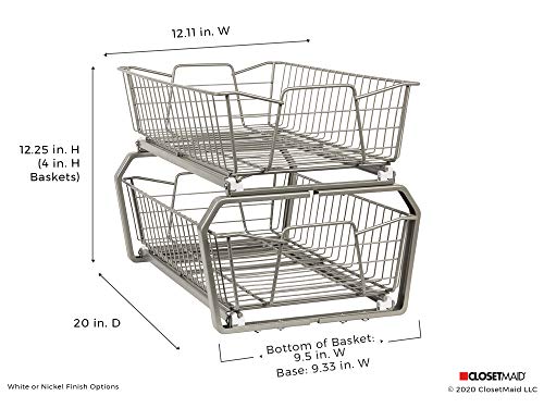 ClosetMaid 11 in. Pull Out Cabinet Organizer, 2 Tier, Heavy Duty, Slide Out Pantry Shelves Drawers for Kitchen, Bathroom, Nickel - color: Nickel, size: 11-Inch Two Tier