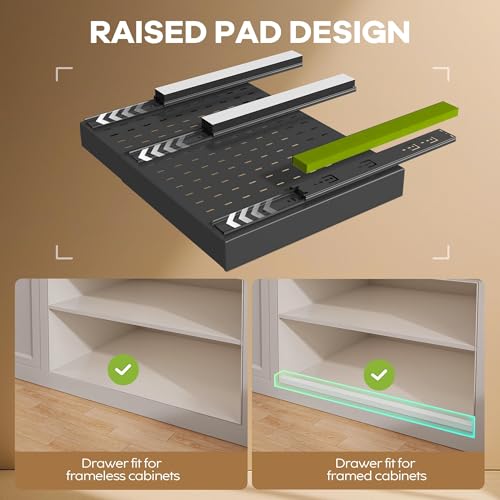 Seinloes 2 Pack Pull out Cabinet Organizer 21"Deep With Raising Pad for Framed Cabinets, Expandable Slide out Drawers for Kitchen Cabinets with 4pcs Divider Racks, Roll out Shelves 12.1"-20.4" W Black - color: Black, size: 12.1"-20.4"W x 21"D(2Pack)