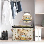 Custom Storage Basket with Name, Personalized Storage Bins with Zipper Lid, Foldable Fabric Storage Box Large capacity with Handle Flower Bee Bear - color: Option 20