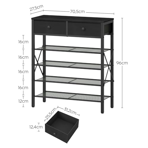 YATINEY 5 Tier Shoe Rack, Large Capacity Shoe Storage Organizer, Metal Shoe Shelf with Drawer and Wooden Top, for 20 Pairs of Shoes, for Entryway, Closet, Black SS25BB - color: Black, size: 27.7" x 10.8" x 37.7"