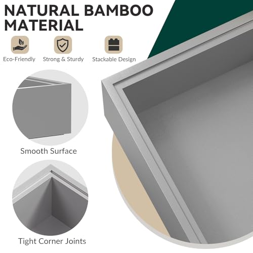 Lixple Bamboo Drawer Organizer, Extra Large Silverware Organizer for Kitchen Drawer, Stackable Utensil Organizer, 2 Pcs Toilet Tank Topper Tray, Wooden Toilet Paper Basket (Silver, 17 X 6 X 2 Inch) - color: Silver, size: 17 x 6 x 2 Inch