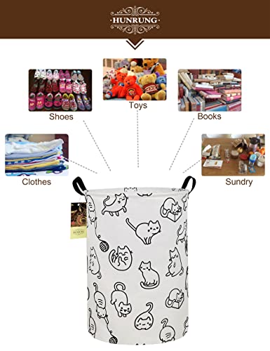 Collapsible Fabric Storage Basket, Waterproof Laundry Hamper with Handles, Round Storage Bin for Clothes Toys, Foldable Organizer for Bedroom Nursery Bathroom(Round-Black cat) - color: Round-Black cat