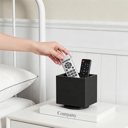 360° Rotation Remote Control Holder, Wooden TV Controller Holder, Remote Holder for Pen, Phone, Universal Remote Caddy for Table Home Office School (Black) - color: Black - 1slot
