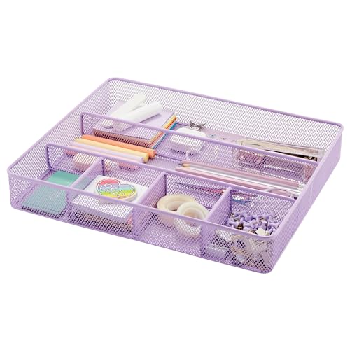 Annova Desk Top Organizer/Storage Tray - Metal Mesh with Dividers for Pens, Desktop Accessories, Bathroom, Kitchen, Makeup and Office Supplies (Large, Light Purple) - color: Light Purple, size: Large
