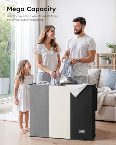 SOLEDI Laundry Hamper 3 section with lid and 3 Pcs Bag, Large Hamper 3 compartment 180L, Laundry Basket Laundry sorter Clothes hamper for Laundryroom Bedroom Blanket Storage Organizer - color: Black/White/Grey, size: 180L