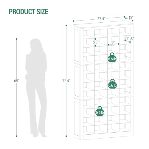 Hzuaneri Shoe Storage Cabinet, 48 Pairs Free Standing Closet Organizer, 9 inch Widened Cell Wood Shoe Organizer, 12 Tiers Vertical Space Saving Shoe Rack for Entryway, Cloakroom, White SR39603X - color: White, size: 48 Pairs