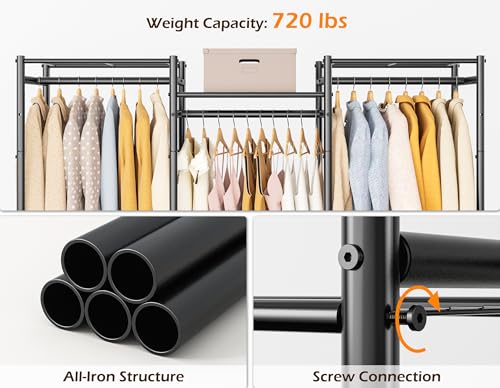 HOMIDEC Wardrobe Closet, 4 Hanging Spaces Portable Clothes Rack,Free Standing Closet Organizer and Storage System with Hanging Rods,Clothing Rack Suitable for Cloakroom,Bedroom,Entrances,etc.Black - color: Black
