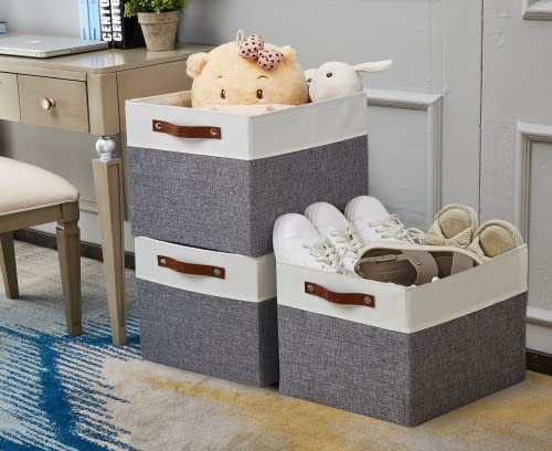 DECOMOMO Kallax Storage Cubes - 13x15x13 Storage Bins, Baskets for Organizing Shelves (Grey and White, 3-Pack) - color: Grey and White, size: Kallax 13"x15"x13" /3pcs