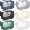 6 Pcs Durable Collapsible Laundry Baskets, Foldable Laundry Basket Large Opening, Pop Up Laundry Hamper with Pocket, Clothes Hamper with Handles for Laundry, Bathroom, Kids Room, Dorm or Trave - color: Gray+Black+Navy+Green+Beige+White