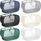 6 Pcs Durable Collapsible Laundry Baskets, Foldable Laundry Basket Large Opening, Pop Up Laundry Hamper with Pocket, Clothes Hamper with Handles for Laundry, Bathroom, Kids Room, Dorm or Trave - color: Gray+Black+Navy+Green+Beige+White