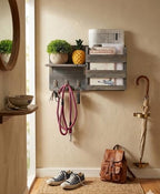 Spiretro Wall-Mounted Key Holder Hooks - Rustic Wood Weathered Grey & Black - Entryway Organizer for Mail, Leashes, and Purses - Floating Shelf, 16.5” W x 9.75" H x 4.5” D - color: Weathered Grey & Black Organizer & Wood Shelf