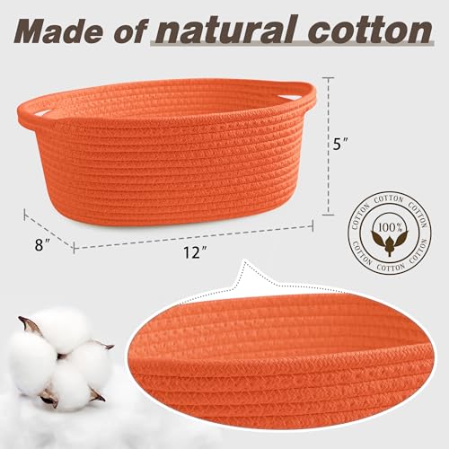 Pro Goleem Small Woven Basket with Gift Bags and Ribbons Durable Baskets for Gifts Empty Small Rope Basket for Storage 12"X 8" X 5" Baby Toy Basket with Handles, Orange - color: Orange