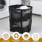 2 Pcs Mesh Bags with Handles, Collapsible Laundry Basket, Foldable Laundry Bag, Breathable Folding Beach Bag,Space-saving Travel Tote Bags (2, Black)
