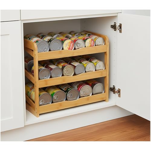 TOPZEA Soda Can Rack Organizer for Pantry, 3 Tier Bamboo Stackable Can Goods Storage Dispenser Shelf Canned Food Holder Stand for Kitchen Coutertop, Cabinet, Hold up to 36 Cans