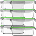 Razab 16 Pc (Set of 8) 30 Oz Glass Meal Prep Containers with Lids, Airtight Large Glass Food Storage Containers, Reusable Leak Proof BPA Free, Freezer to Oven and Dishwasher Safe - color: Green