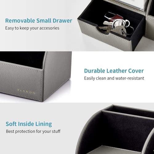 Vlando Office Desk Organizer Leather Desktop Organizer Caddy with Drawer for Storing Desktop Supplies and Accessories (Grey Set) - color: B.Grey Set