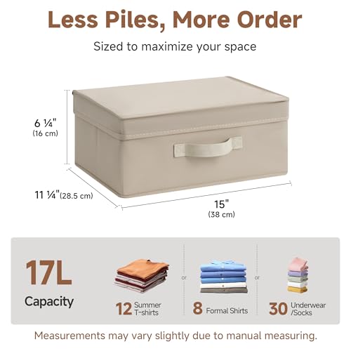 StorageWorks Small Storage Boxes with Lids, Stackable Fabric Storage Bins with Handles, Storage Baksets for Closet, Shelves, 15" x11¼x 6¼", Light Brown, 2-Pack - color: Light Brown, size: 15"L x 11¼"W x 6¼"H