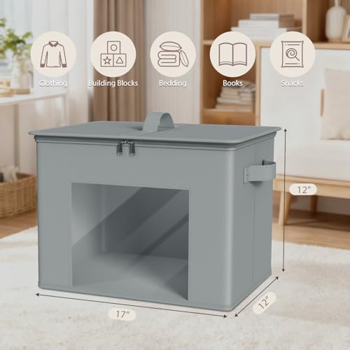 Zilink Fabric Storage Bins with Lid 4-Pack Stackable Closet Storage Bins Sweater Organizer with Zipper & Clear Window Closet Organizers and Storage Box for Home, Bedroom (Light Grey,17" x 12" x 12") - color: Light Grey
