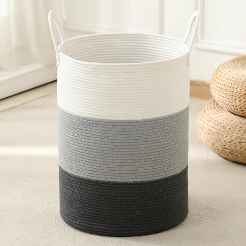 Laundry Basket Hamper Tall Rope Storage Woven for Blanket toys Dirty Clothes in Living Room Bathroom Bedroom (Gradient Grey, 100L/26.4Gal) - color: Gradient Grey, size: 100L/26.4Gal