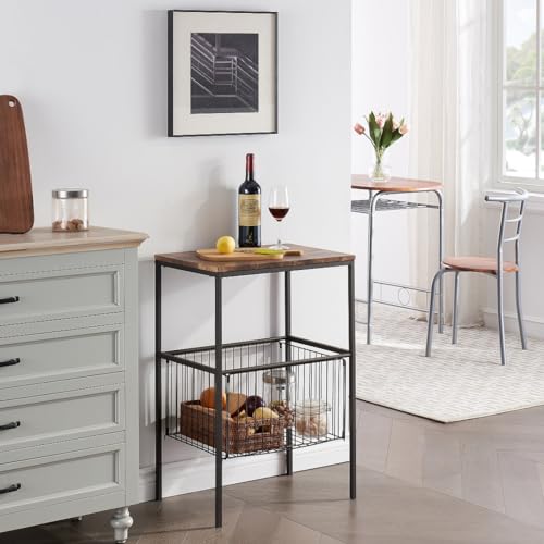 VECELO Tall Night Stand with Metal Basket,End Table with Shelf Storage Organizer, Wood Nightstand for Bedroom, Living Room,Bathroom - color: Rustic Brown, size: 1 Set
