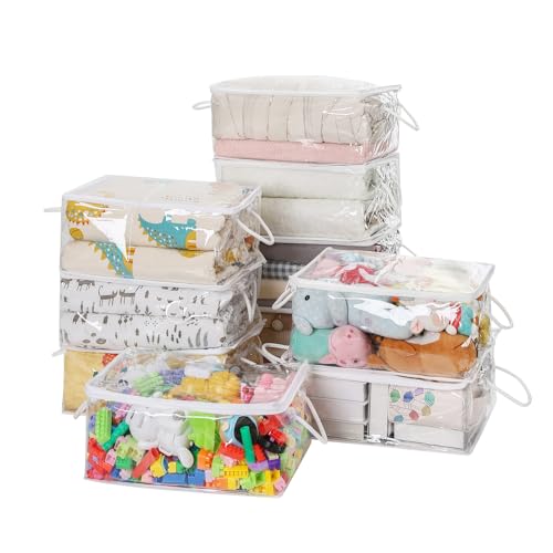 10 PCS Clear Zippered Storage Bags with Handle,Sweater Storage with Zipper,Foldable Closet Organizer Bed Sheet Organizer,Cube Plastic Organizer,Bag,Bin for Clothes,Towel-15.7 * 11.8 * 7.9 - color: White, size: 15.75 x 11.81 x 7.87 inches