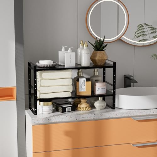 Expandable,Adjustable & Stackable Spice Rack, Cabinet Kitchen Countertop Shelf Organizer,Metal Pantry Storage Shelves - Space-Saving Storage Solution(1Pack/Black/Large) - color: Black, size: Large