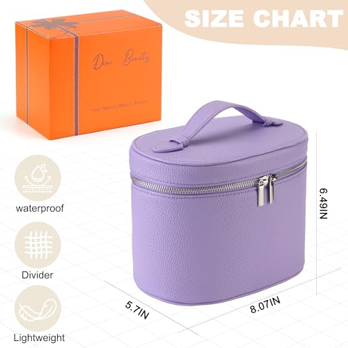 Makeup Bag Vanity Case Cosmetic Bag with Removable Divider Travel Toiletry Bag for Women Portable Make up Box Organizer, Purple - color: Purple