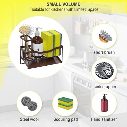Fssvcd Maifan Sink Caddy Sponge Holder for Kitchen with Brush Holder and Stainless Steel Self Drain Tray, Rustproof Kitchen Sink Organizer for Sponge, Soap Dispenser Storage Accessories - color: Bronze