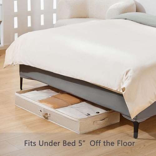 Berdeng 3 Pack Under Bed Storage Containers, Low Profile Underbed Shoes and Clothes Storage Organizer with Sturdy Sidewalls/Bottom, Large Dorm Storage Bins,33 * 17 * 4.5 inches,45L - color: Beige 3 Pack
