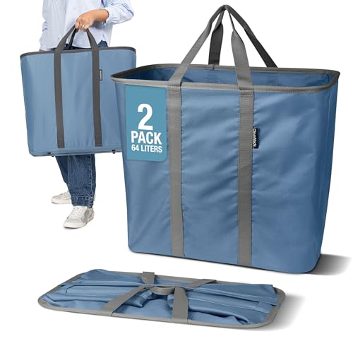 CleverMade Collapsible Laundry Caddy – Foldable Laundry Hamper & Tote, XXL 64L Pop-Up Laundry Basket with Handles, Space-Saving Laundry Organizer for Home, Dorm, Closet & Travel, 2 Pack - Denim Gray - color: Denim Gray