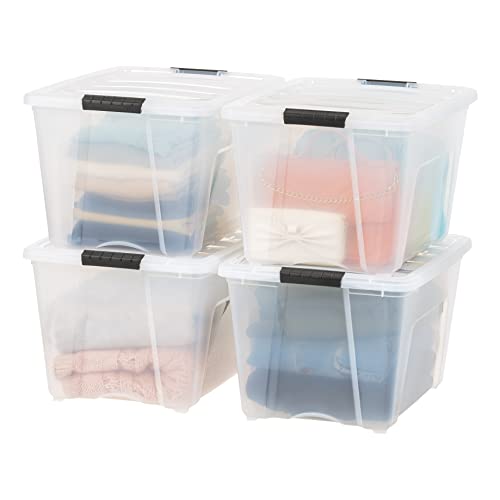 IRIS USA 54 Qt Stackable Plastic Storage Bins with Lids, 4 Pack - BPA-Free, Made in USA - See-Through Organizing Solution, Latches, Durable Nestable Containers, Secure Pull Handle - Clear - color: Clear, size: 54 Qt, style: 4 Pack