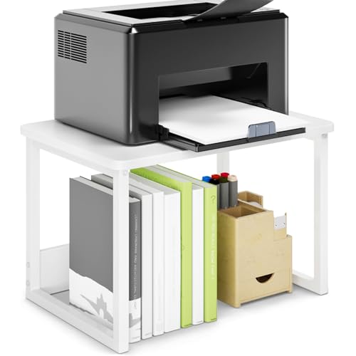 MARTY Printer Stand with Storage for Desk, Desktop Printer Stand Shelf Organzier for Home/Office Heavy Duty Printer Riser Under Desk Small Printer Table for Fax Machine Copier Scanner(White) - color: White, size: 2 Tier