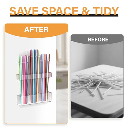Straw Holder for Cabinet Door, Reusable Tumbler Straw Organizer Storage Container Mount for Kitchen Counter Cupboard Door (Transparent, 5.7inch) - color: Transparent, size: 5.7inch