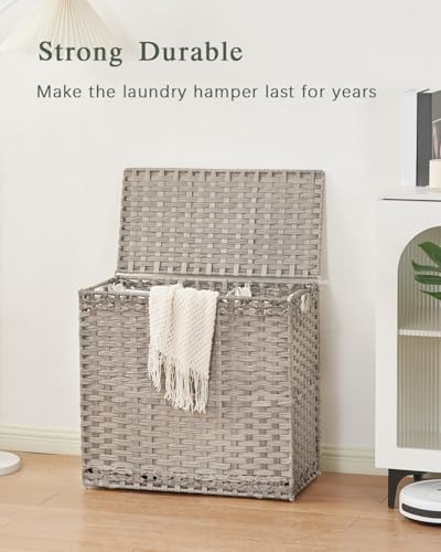 SETVSON Laundry Hamper with Lid Laundry Basket 132 L (35 Gal) Wicker Clothes Hamper, Handwoven Rattan Hamper with Handles and 4 Removable Liner Bags, 6 Mesh Bags for Laundry Bedroom Gray - color: Grey, size: 35.0 Gal