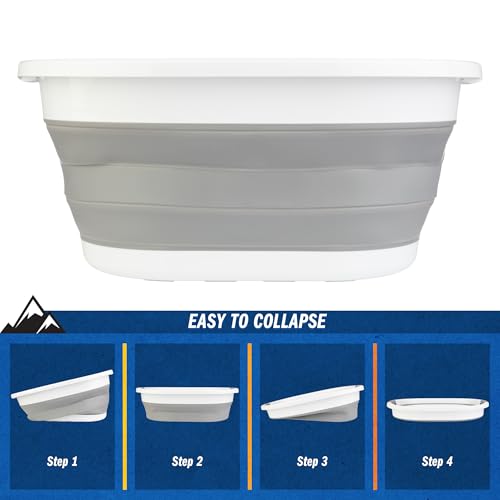 Collapsible Laundry Basket - 39L (10.3-Gallon) Portable Sink - Multipurpose Plastic Bin, Hamper, or Ice Bucket - Camping Essentials by Wakeman Outdoors (Gray) - color: Gray